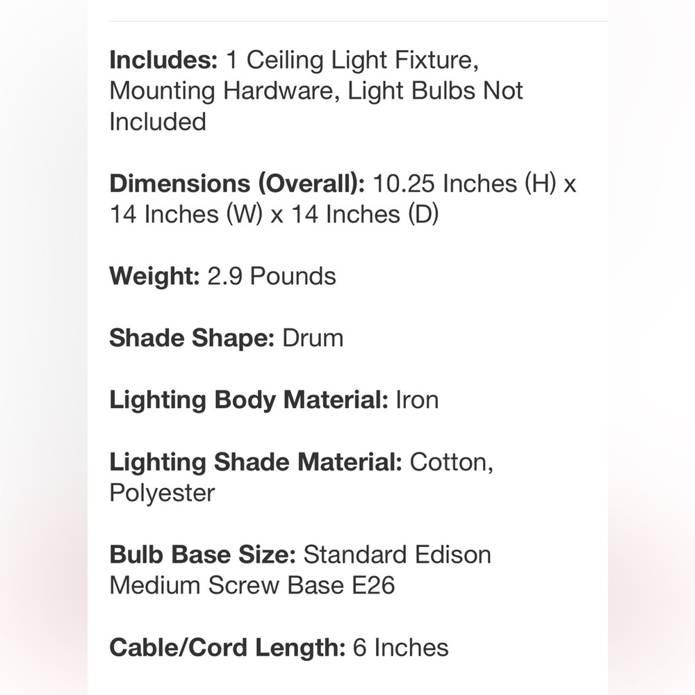 HEARTH & HAND NWT fabric shade semi-flush mount ceiling light -brass/oatmeal - Picture 7 of 8